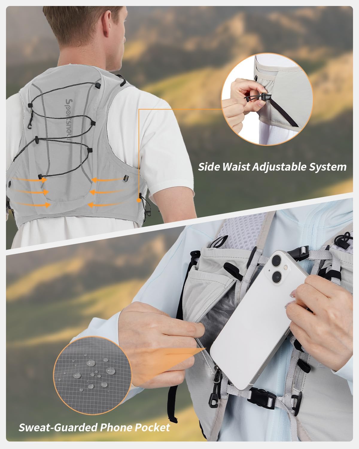 Running Phone Holder Vest with Water Bottle Pocket - Reflective Hydration Vest