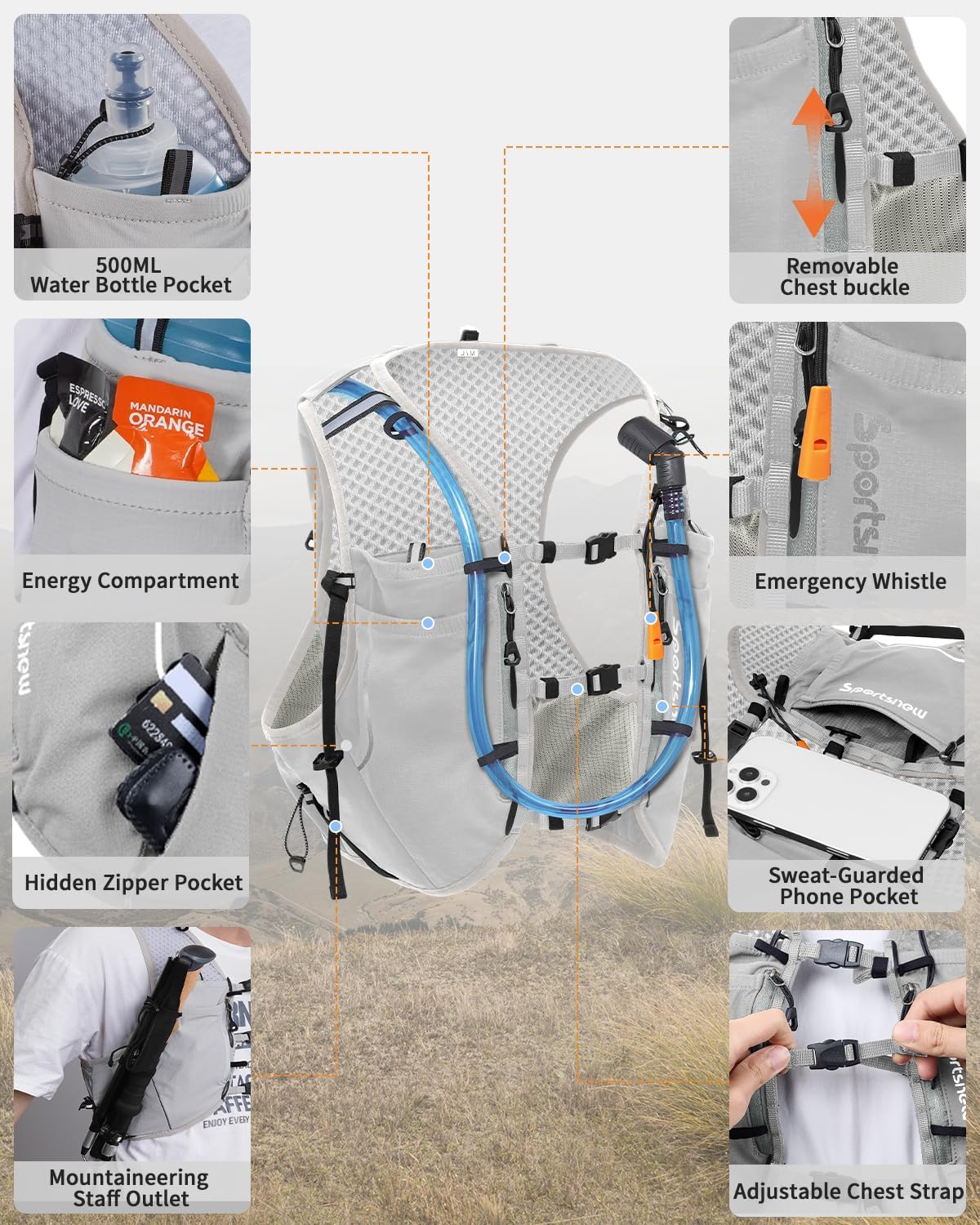 Running Phone Holder Vest with Water Bottle Pocket - Reflective Hydration Vest