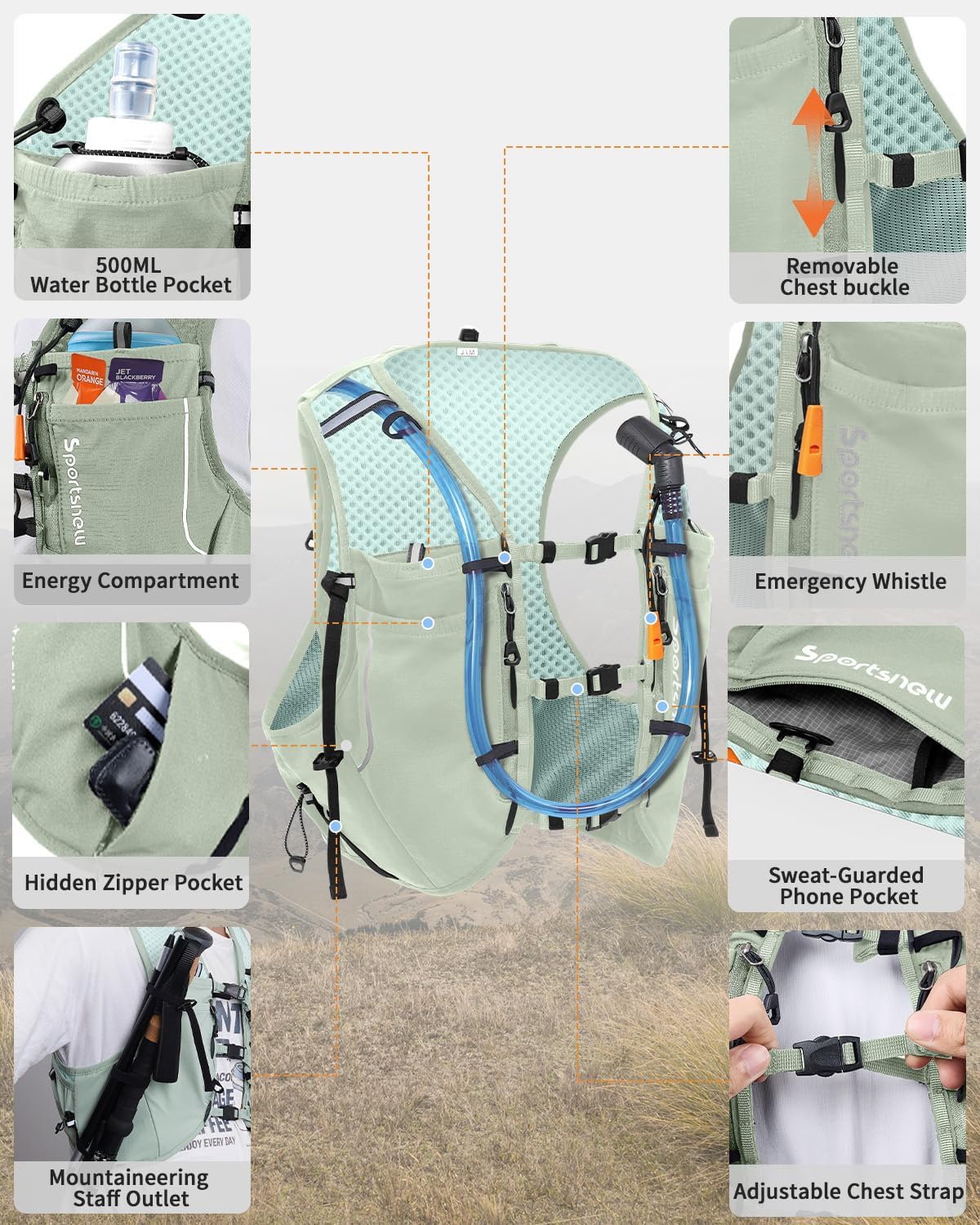 Running Phone Holder Vest with Water Bottle Pocket - Reflective Hydration Vest